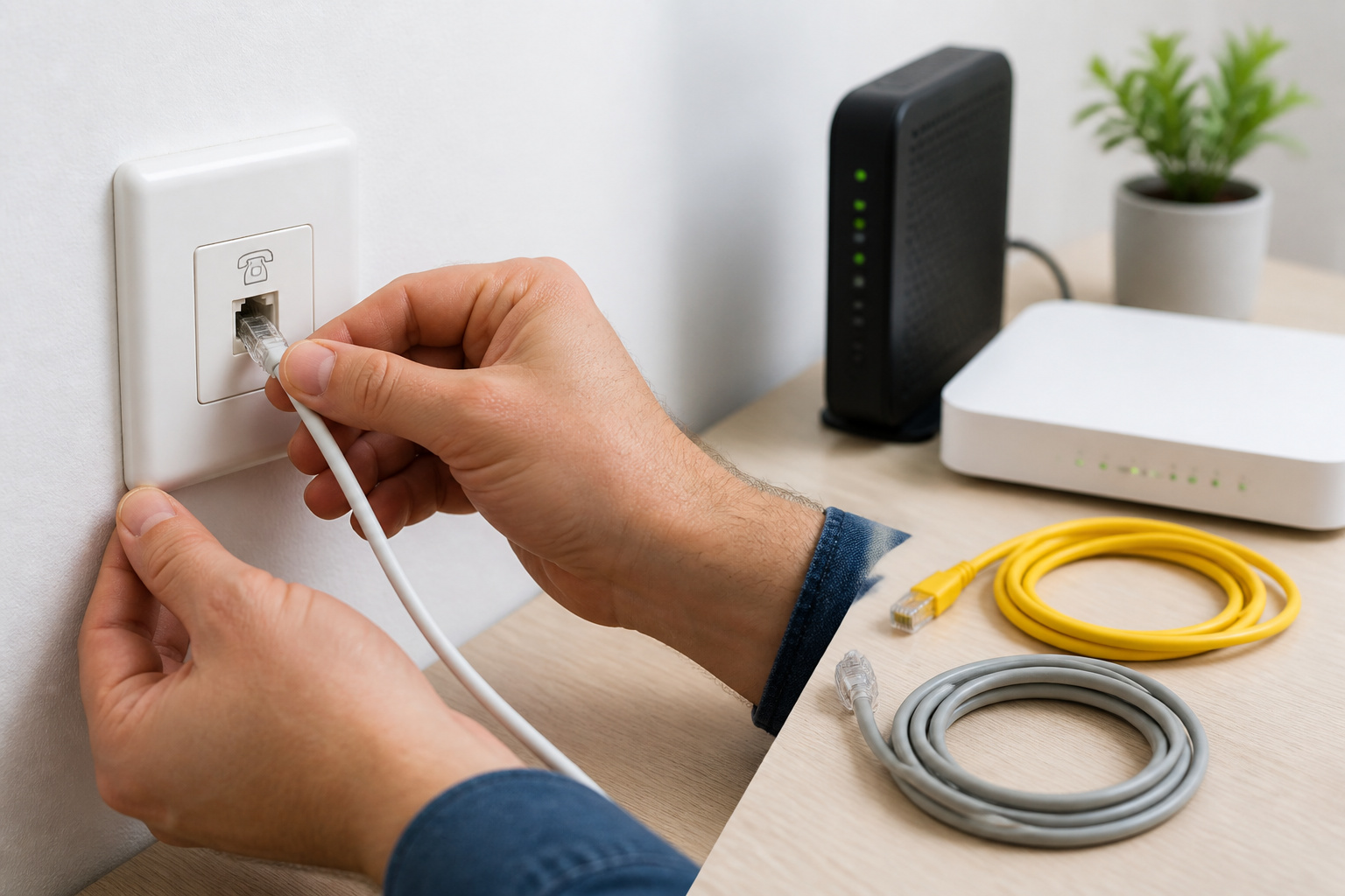 Connexion cable dsl a la prise murale