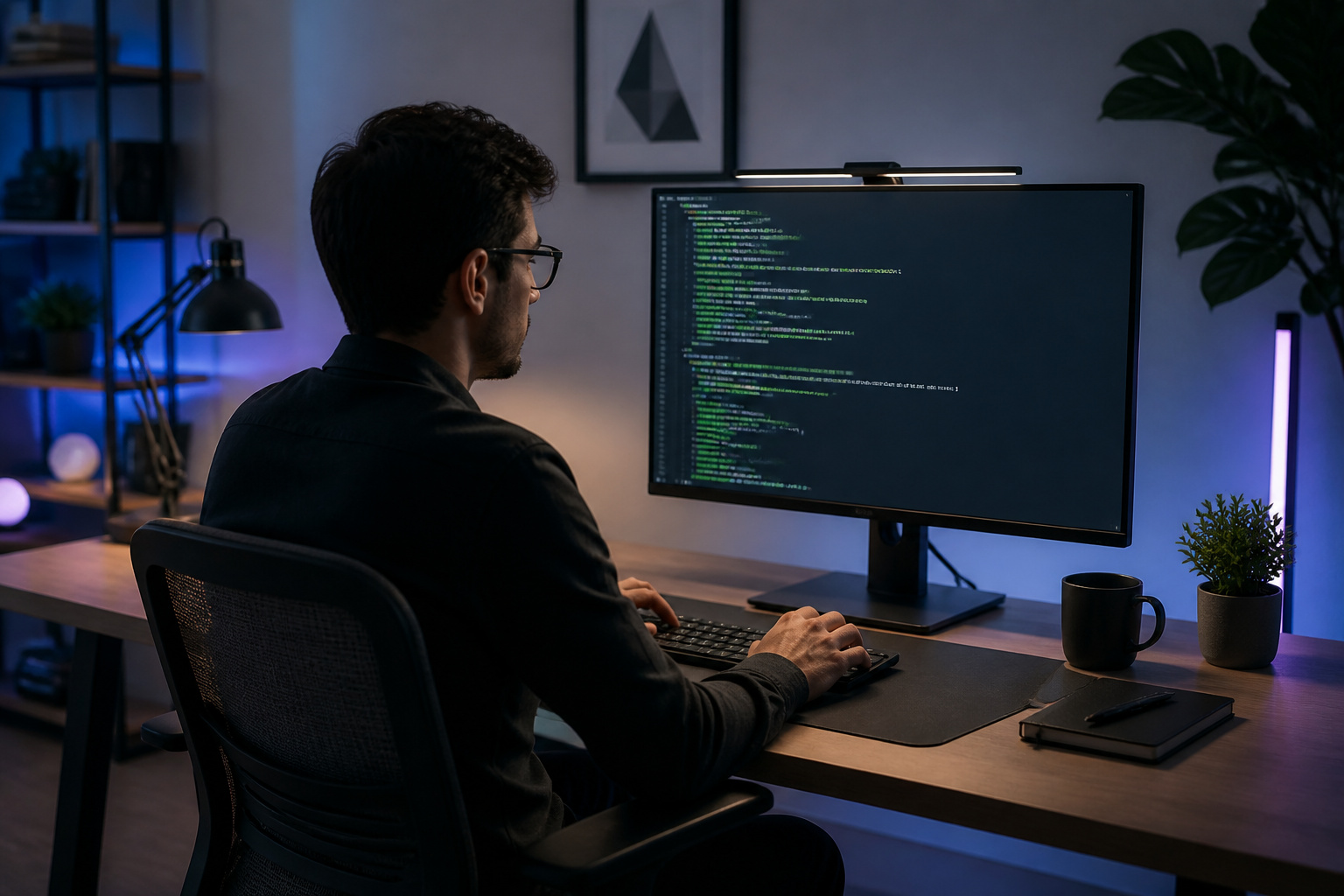 Developpeur concentre devant son ecran