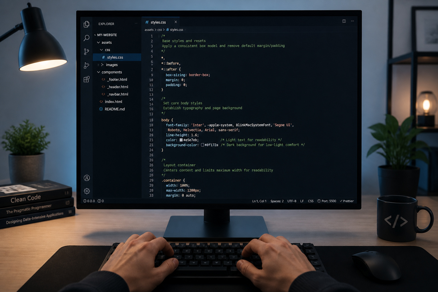 Bureau de developpeur moderne avec code css